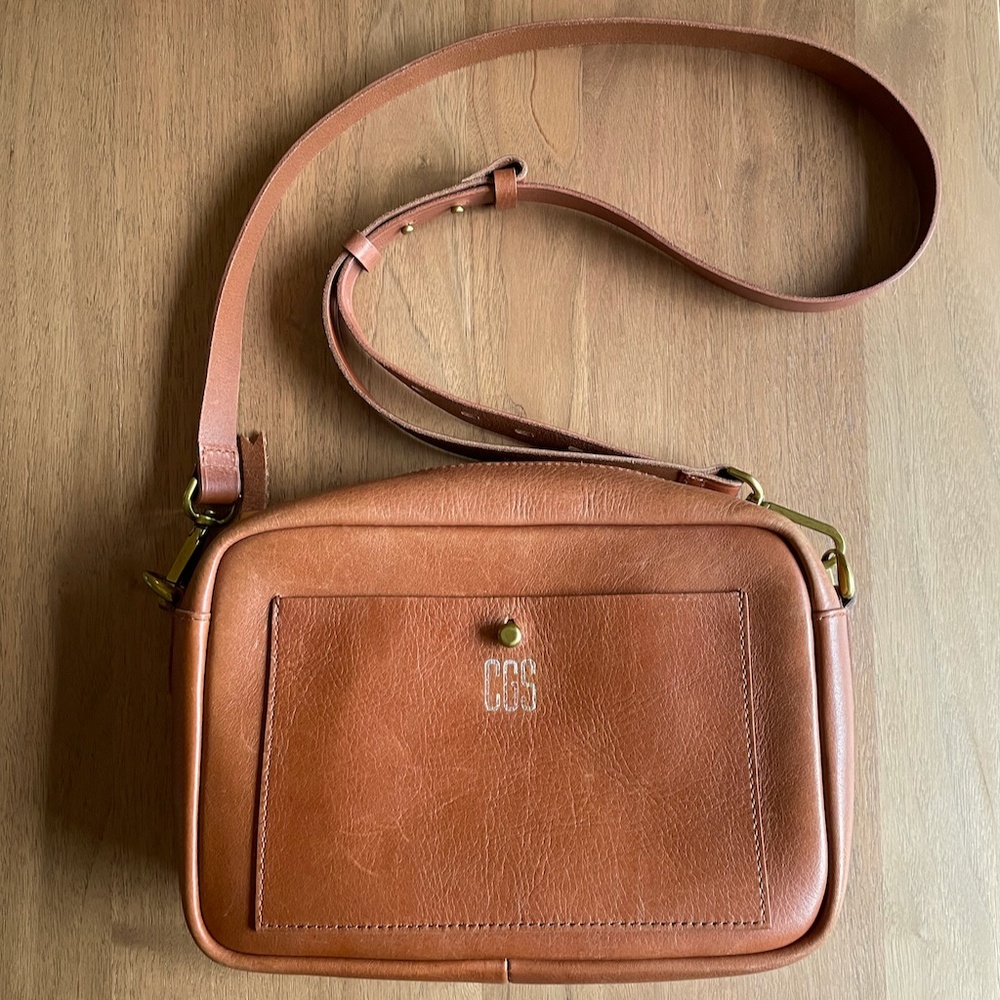 Madewell large transport camera bag English saddle monogrammed